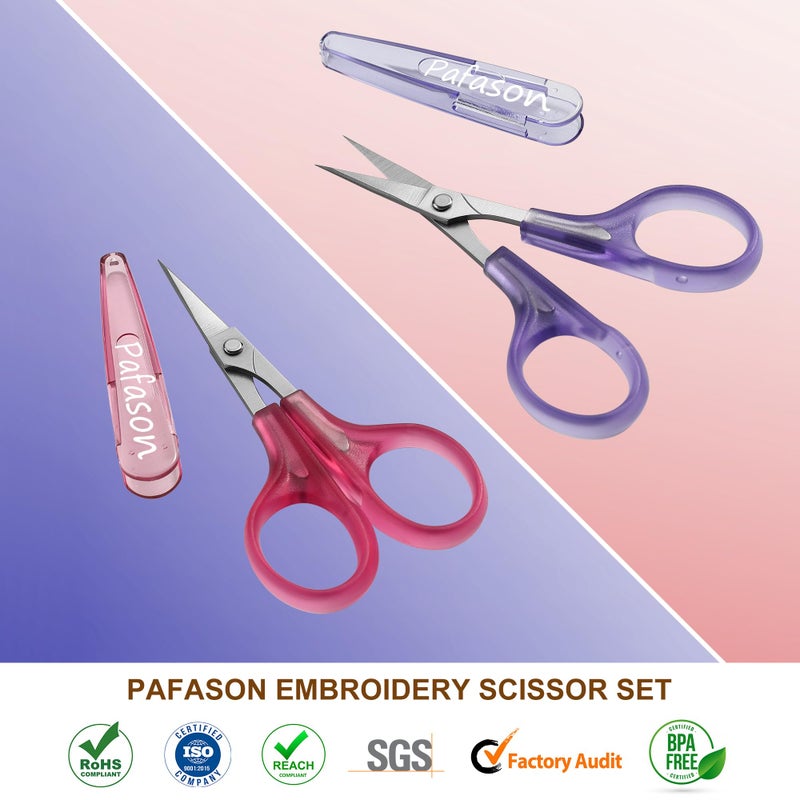 PAFASON Highly Precise Craft Scissor Set 2 PC Straight for Scrapbooking Quilting Sewing Knitting Embroidery Cross Stitch Crochet Thread Yarn Paper Fabric Detail Cutting Stainless Steel, Safety Case - Image 2